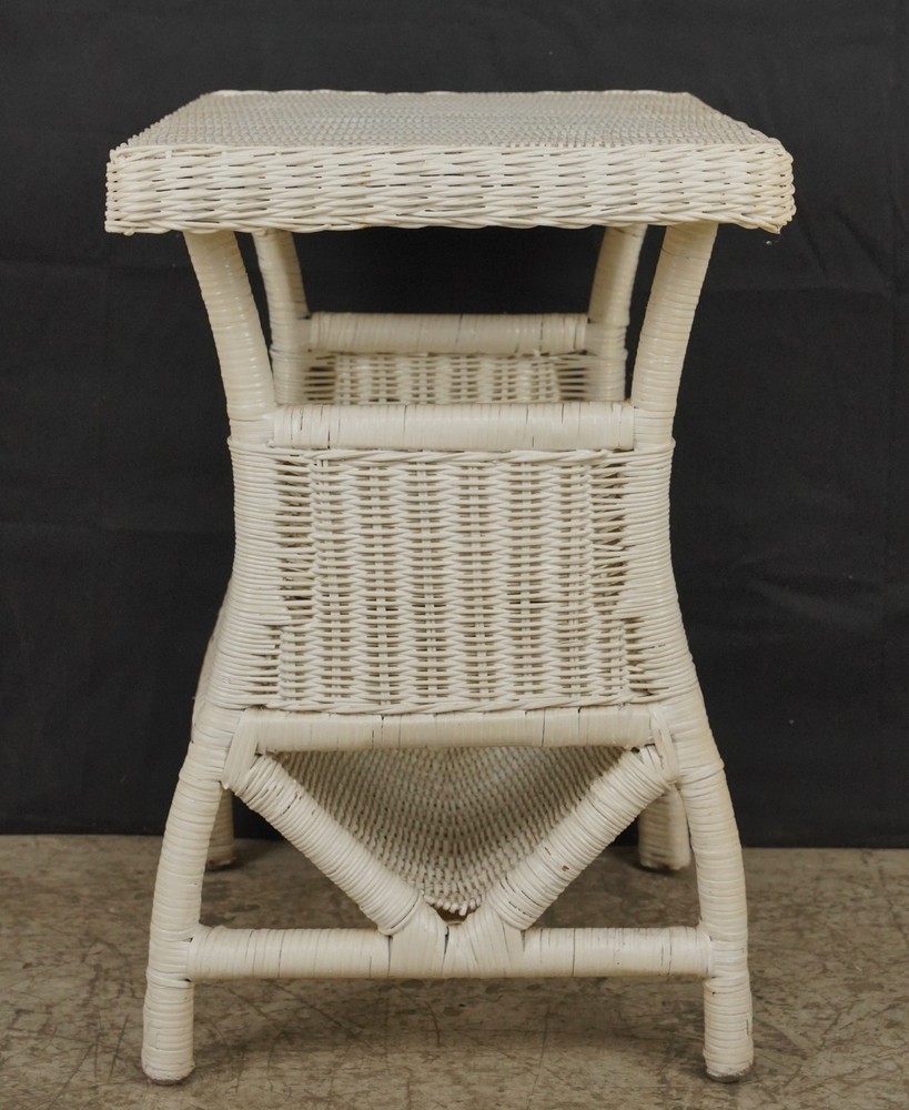 Vintage White Wicker Magazine End Table