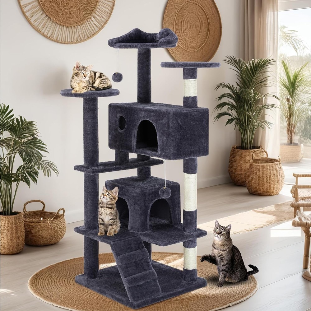 Sweetcrispy 54 Inch Cat Tree Tower, Multi-Level Tower with Cat Scratching Post,