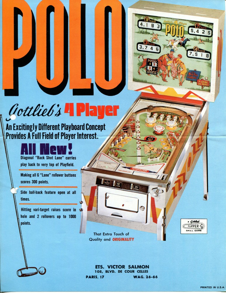 Polo Gottlieb Pinball Flyer / Brochure / Ad