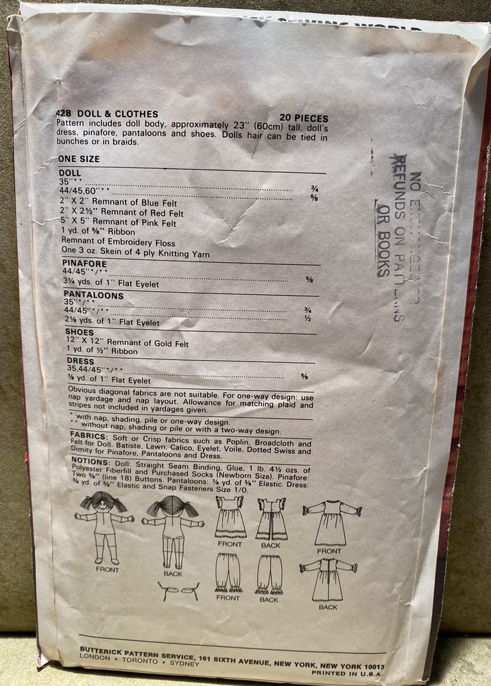 Butterick Doll & Clothes Pattern #428