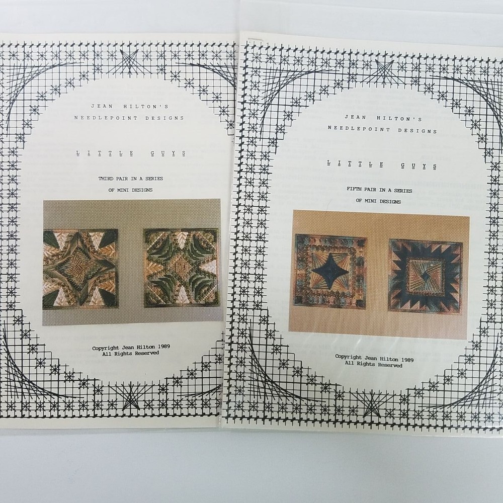 Lot 2 Jean Hilton Mini Needlepoint Patterns Little Guys 3rd & 5th Pair Squares