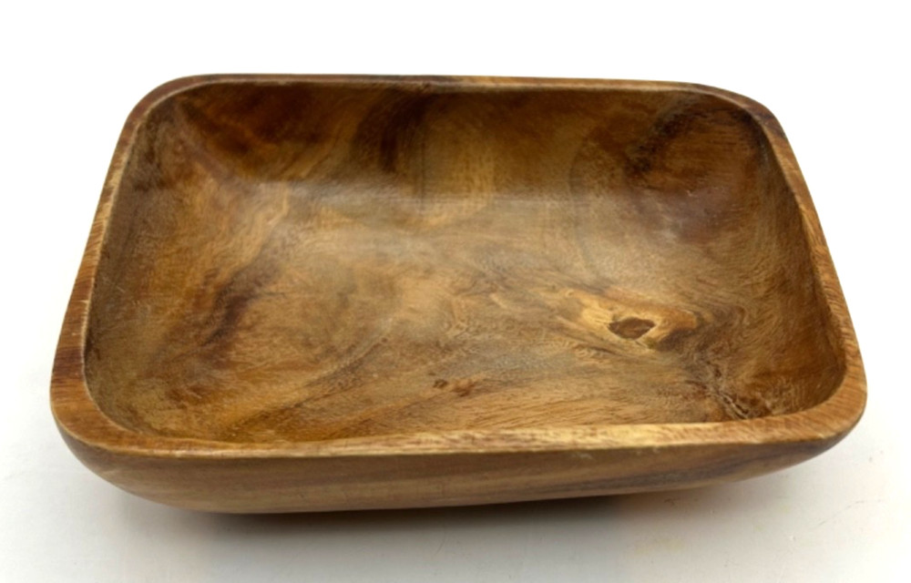 Rustic Hand Carved Wooden Bowl Solid Wood Rectangular Decor 9x6