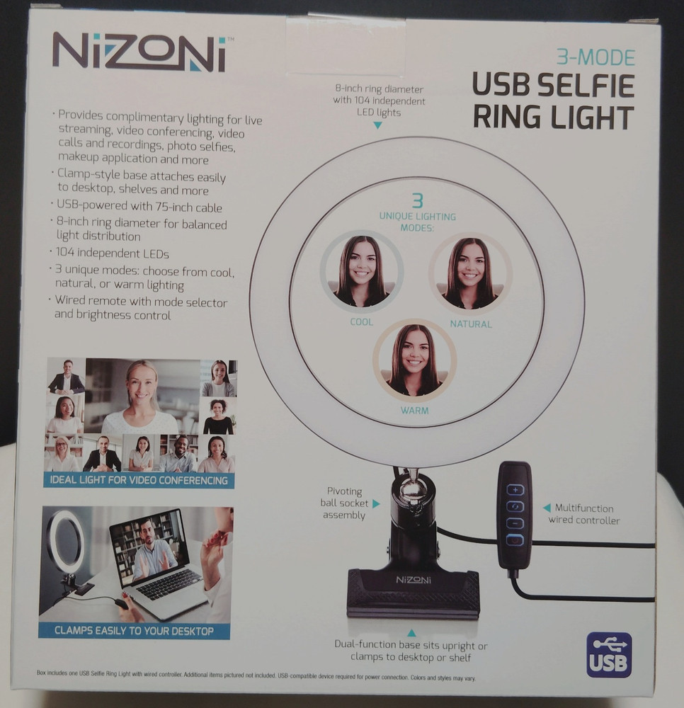 Nizoni USB Selfie Ring Light 3 Mode Wired Controller LED TikTok YouTube New