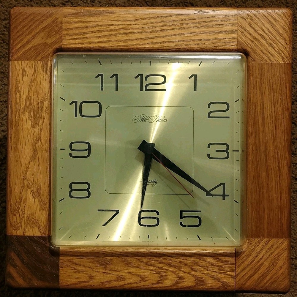 Vintage New Haven Clock Bubble Gold Oak Wall Clock