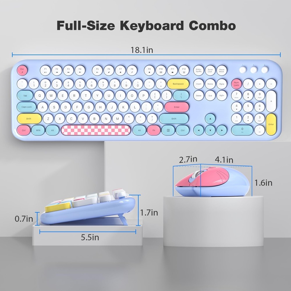 Wireless Keyboard and Mouse, Full Size Typewriter Keyboard and Cute Cat Shape...