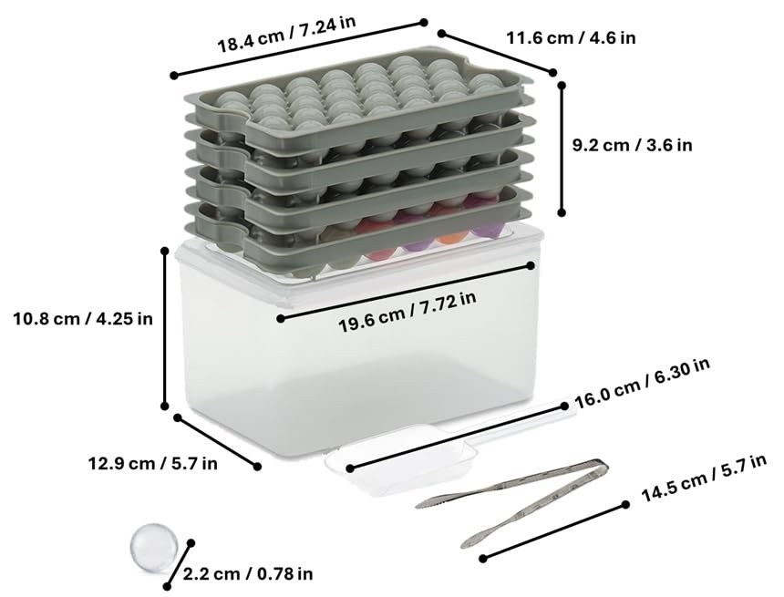 4 Stackable Round Small Ice Cube Tray with Lid & Bin, Ice Molds for Cocktails...