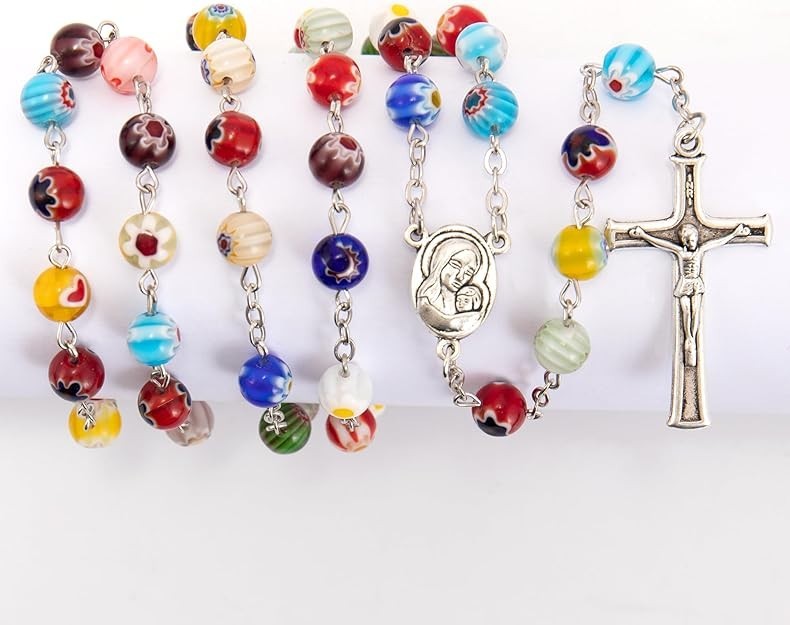 Murano Glass Beads Millefiori Rosary Necklace Colorful Beaded Women Men Rosario