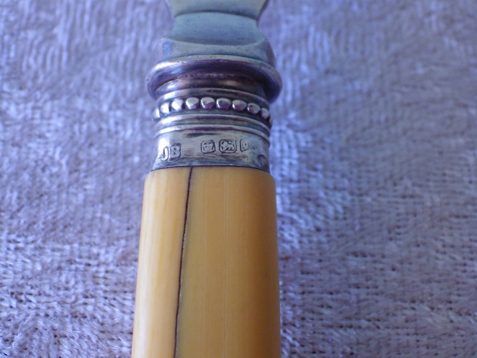 Antique JB James Beebe fish serving fork & knife sterling band silverplate blade