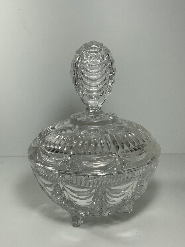 Vintage Cut Crystal Drape Pattern Candy Dish & Lid 8 in.