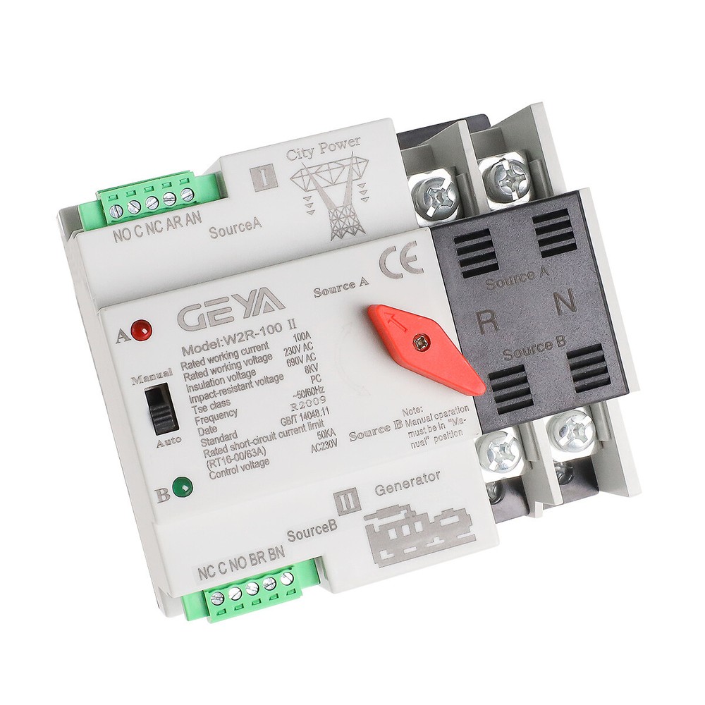 GEYA ATS PC Dual Power Automatic Power Transfer Switch 2Pole 100A 220V 110V Grid