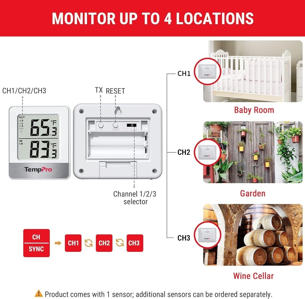 Versatile Indoor Outdoor Thermometer - Wireless, Rainproof & Multiple Sensors