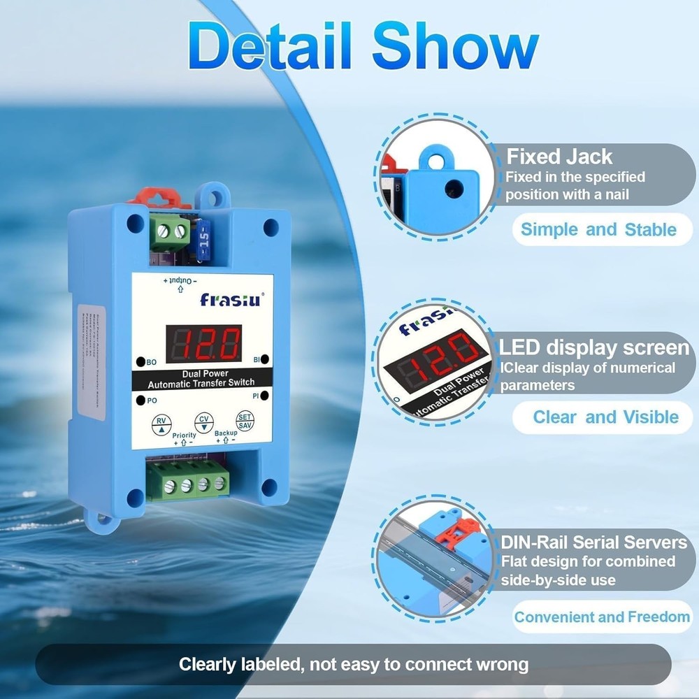 Automatic Transfer Switch 8A, Dual Power Backup Module for Solar & Battery, Seam