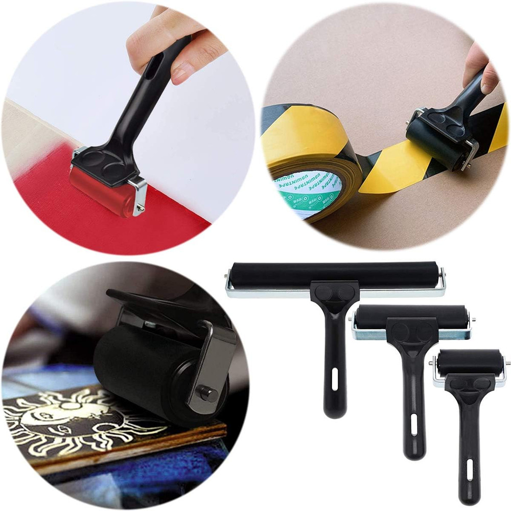 3 Pack Printmaking Brayers - Premium Brayer Rollers for Crafting, Hard Rubber Ro