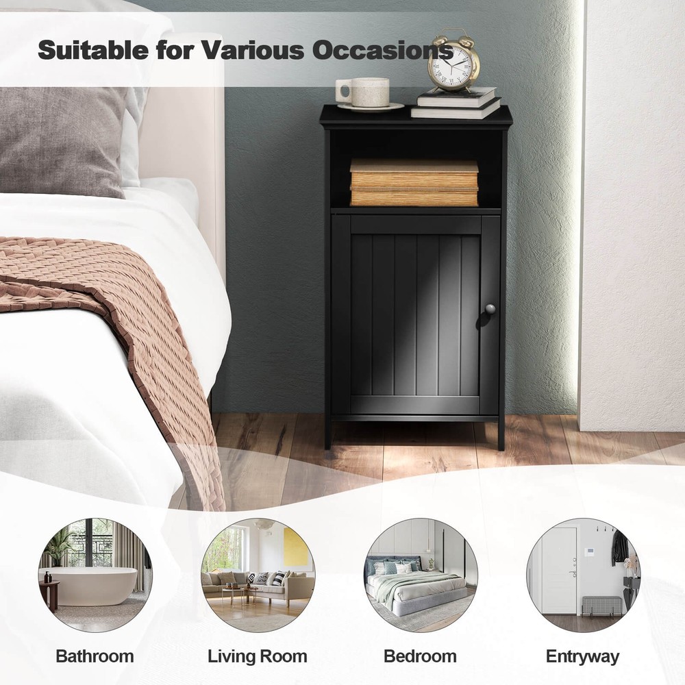 Bathroom Floor Storage Cabinet Side Table w/ Open Compartment & Adjustable Shelf