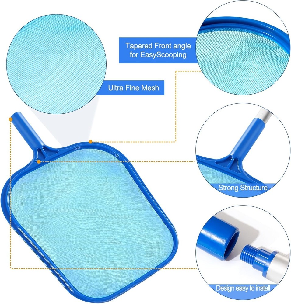 Pool Skimmer Net with 5-Section Adjustable Pole for Effortless Cleaning