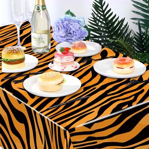 2 Pack Plastic Tablecloths, Tiger Stripes Disposable Table Covers, Style 5