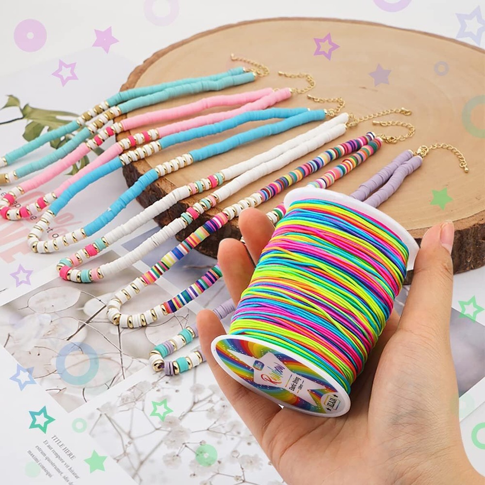 2 Rolls of Rainbow Elastic String for Bracelets, 200m Stretchy
