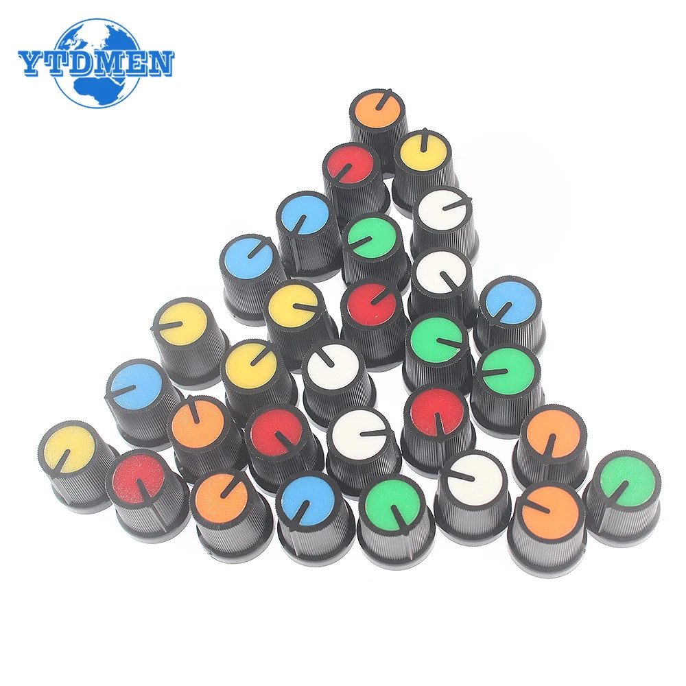30pcs linear Potentiometer Knobs 6 Colors 15x15x6mm for volume potentiometer