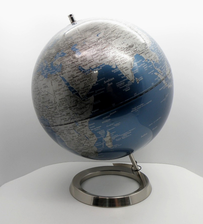 Drexel Heritage 2016 Globe Blue & Silver 12" Sphere Chrome Metal Base w/ Tag