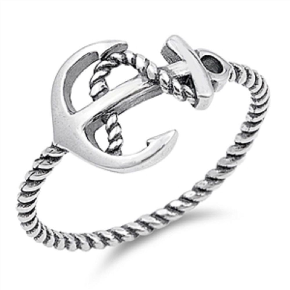 Sterling  Silver Ring - Anchor and Rope