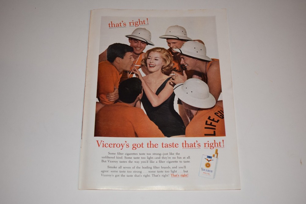 Vintage 1962 Viceroy Cigarette Print Ad.
