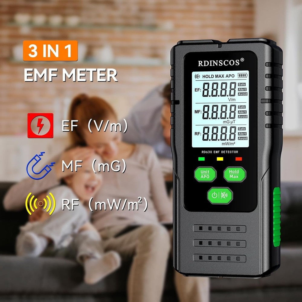 Portable Tri LCD EMF Detector with Auto Alarm & Mute Function for Home & Office