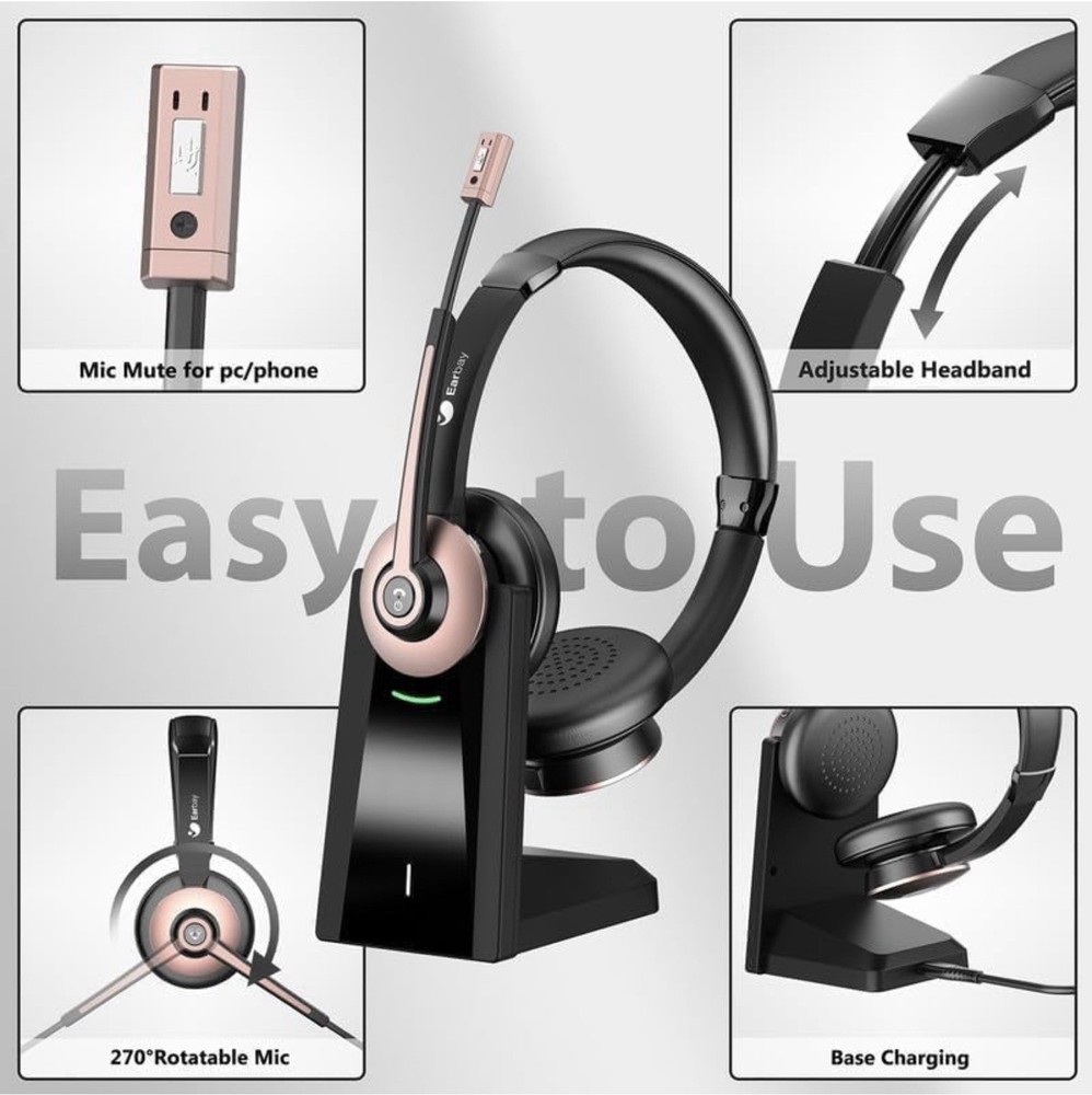 Earbay BT786C-D Wireless Bluetooth USB Headset Boom Mic Base Charging