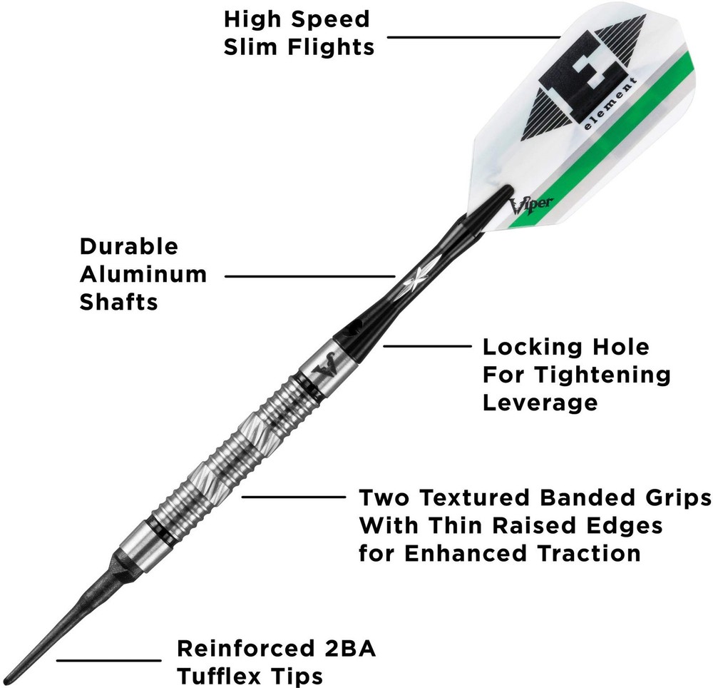 Viper Element 90% Tungsten Soft Tip Dart Set w/ Case, Ringed, 18g