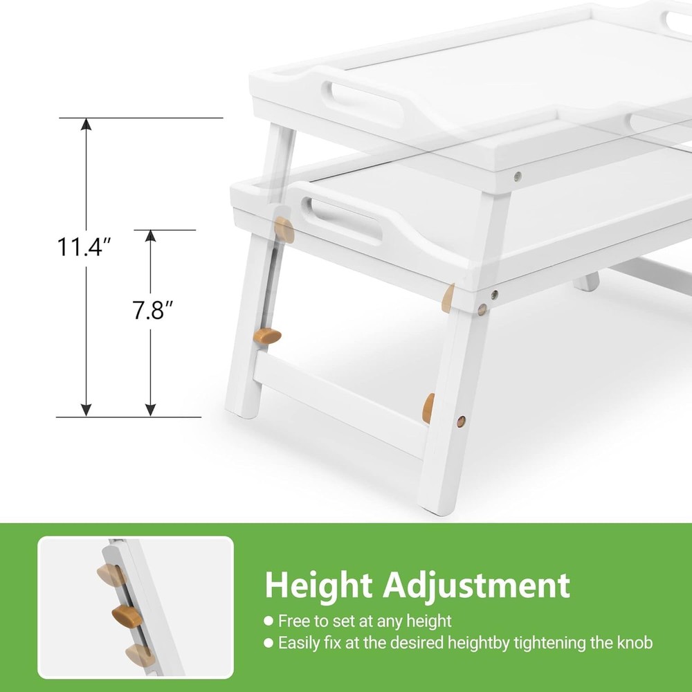 Mayyol Breakfast Bed Tray for Eating - Height Adjustable Raised Medium, White