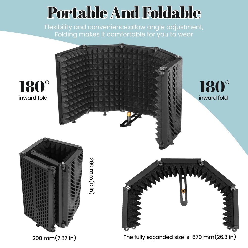 Microphone Stand with Isolation Shield and Pop Filter for Recording