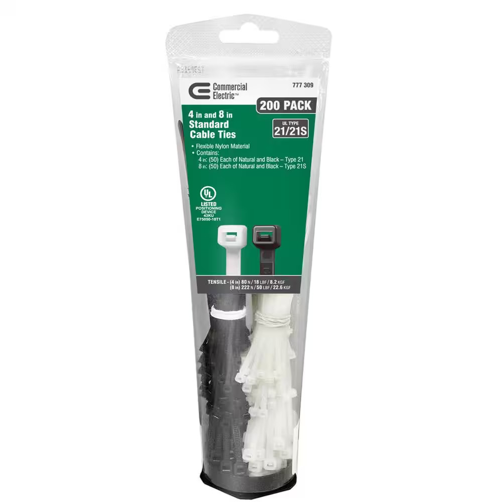 4 In. 8 In. Standard Cable Tie 200 Combo Pack