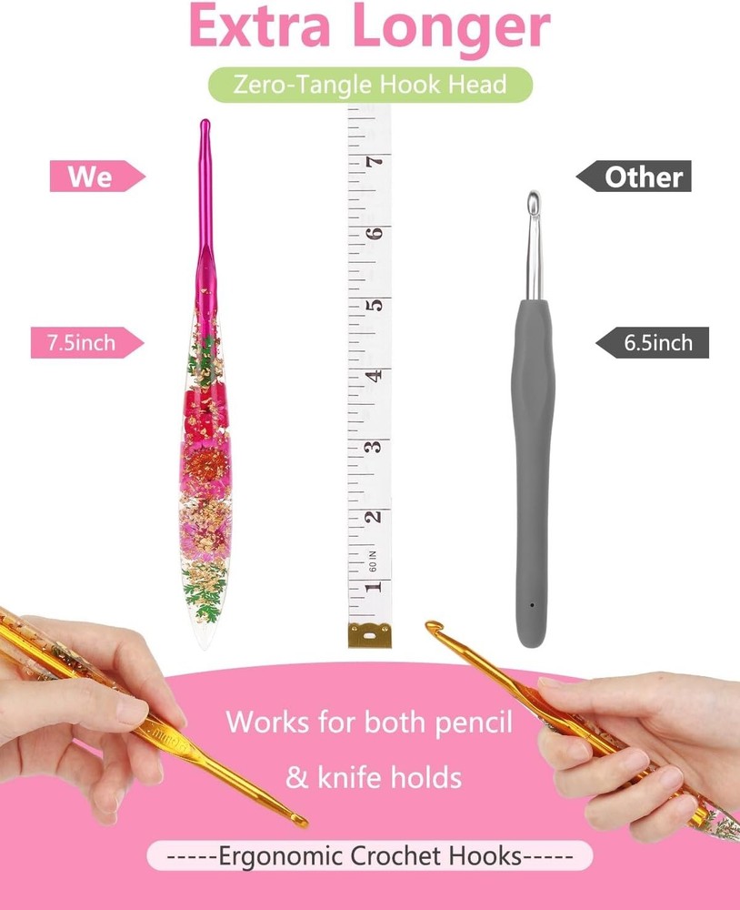 2.0mm Crochet Hooks with Floral Pattern-Elegant &Unique Crochet Needles-Longe...