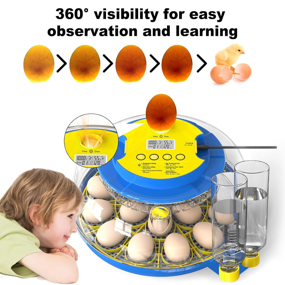 Incubators for Hatching Eggs-18 Egg Incubator with Automatic Egg Turning and Hum
