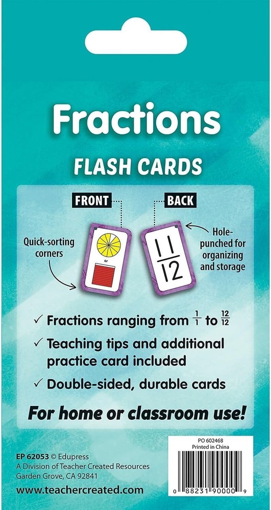 Durable Fractions Flash Cards for Learning - Perfect for Elementary Students