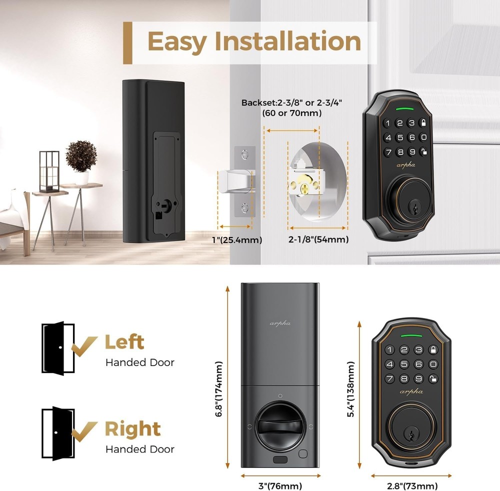 ARPHA Wi-fi Smart Keypad Lock--Black