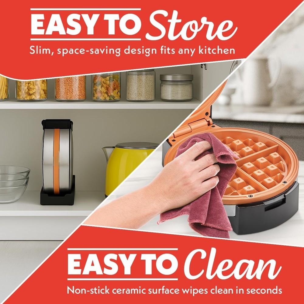 Belgian Waffle Maker – Compact Design with Upright Storage, Adjustable Browni...
