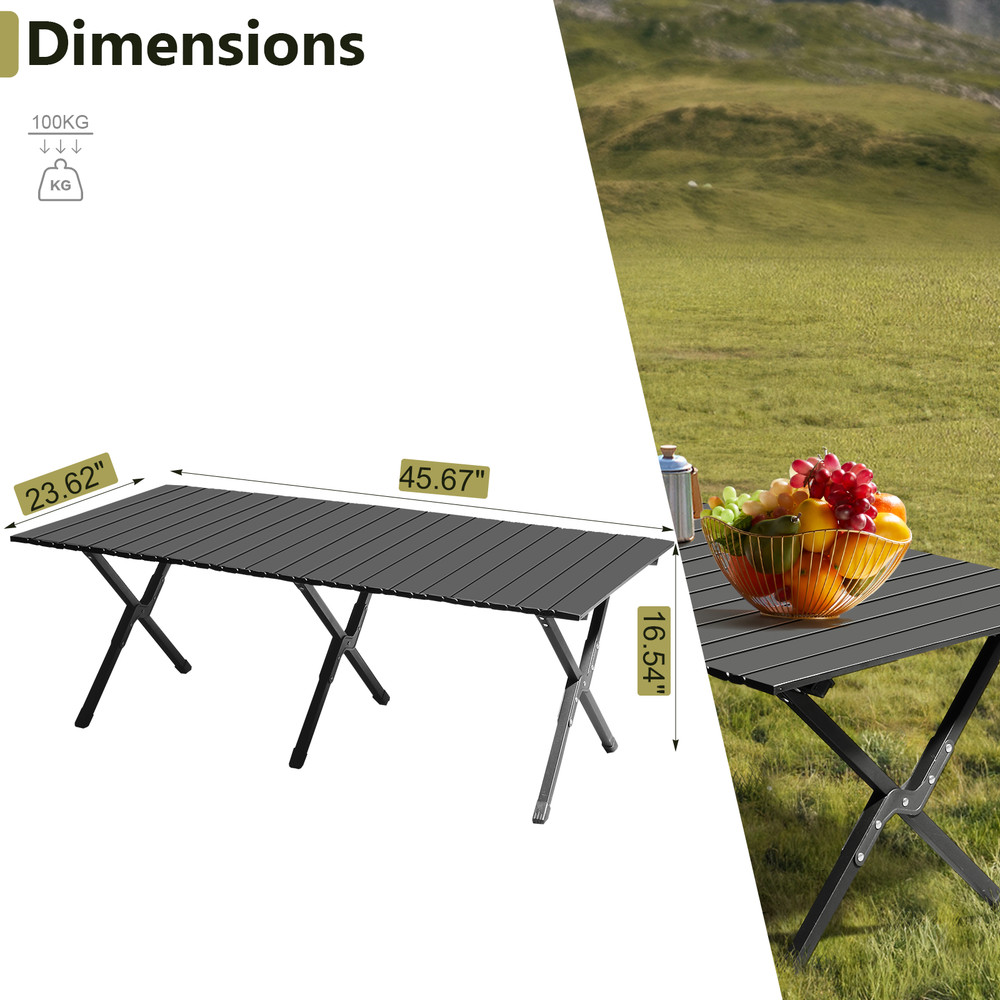 Folding Camping Table Portable Picnic Table Lightweight Roll Up Side Table Black