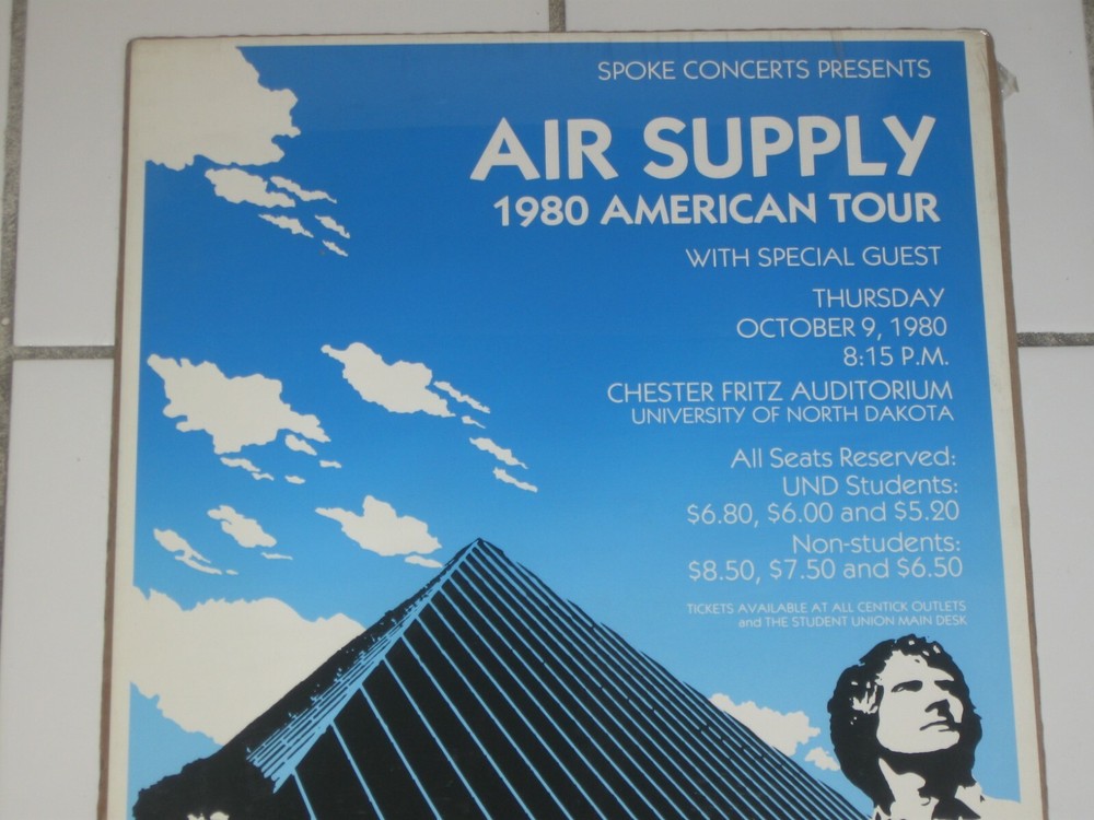AIR SUPPLY ORIGINAL OCTOBER 9, 1980 CONCERT POSTER UNIVERSITY OF NORTH DAKOTA