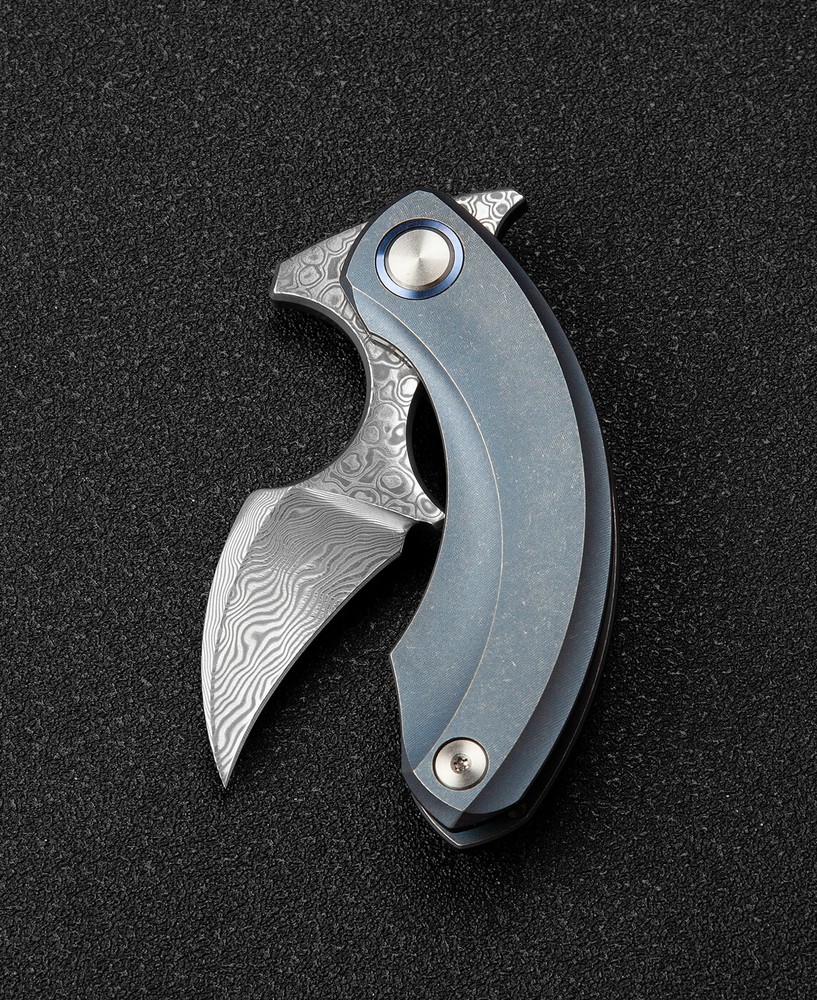 Bestech Strelit Framelock Folding Knife Damascus Steel Blade Titanium Handle
