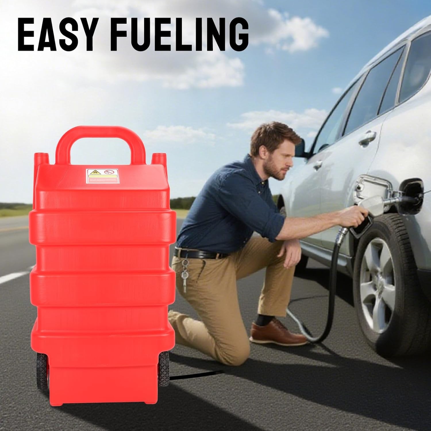 Portable 16 Gallon 60L Fuel Caddy Tank with 12V DC Electric Transfer Pump Red