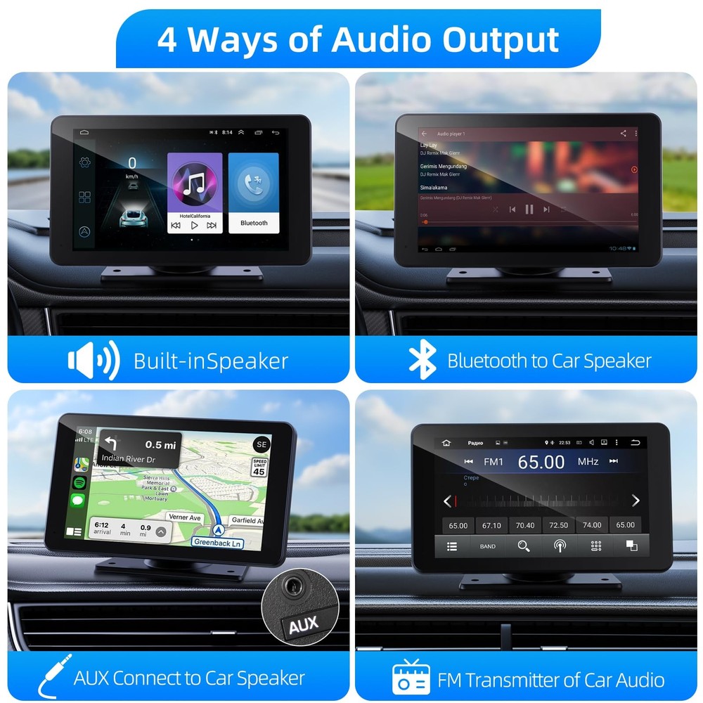 Wireless Carplay and Android Auto Screen for Car, 7" HD Portable Touch Screen...