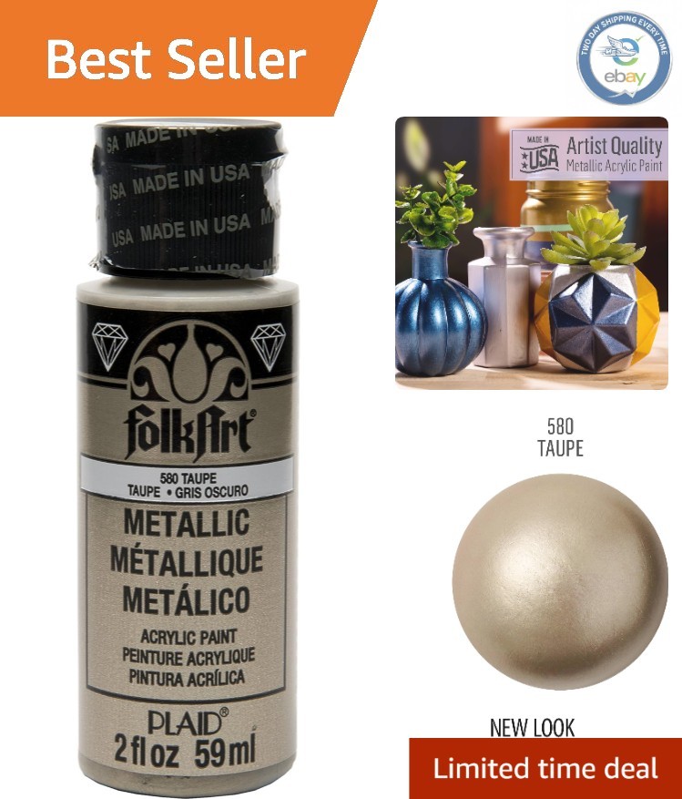 Versatile 2 oz Non-Toxic Metallic Acrylic Paint in Taupe – Ideal for Any Surface
