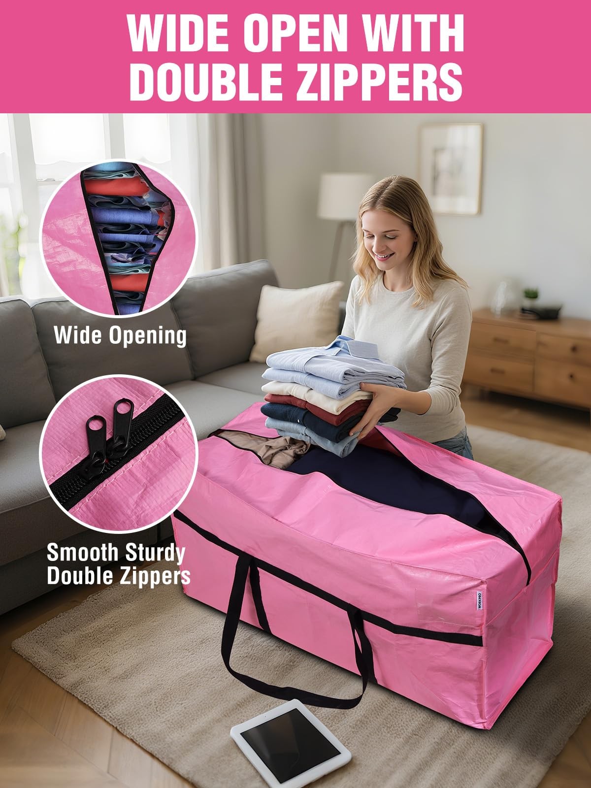 WORKPRO 2-Pack 66 Gallon Extra Large Moving Bags Heavy-Duty with Zippers Handles