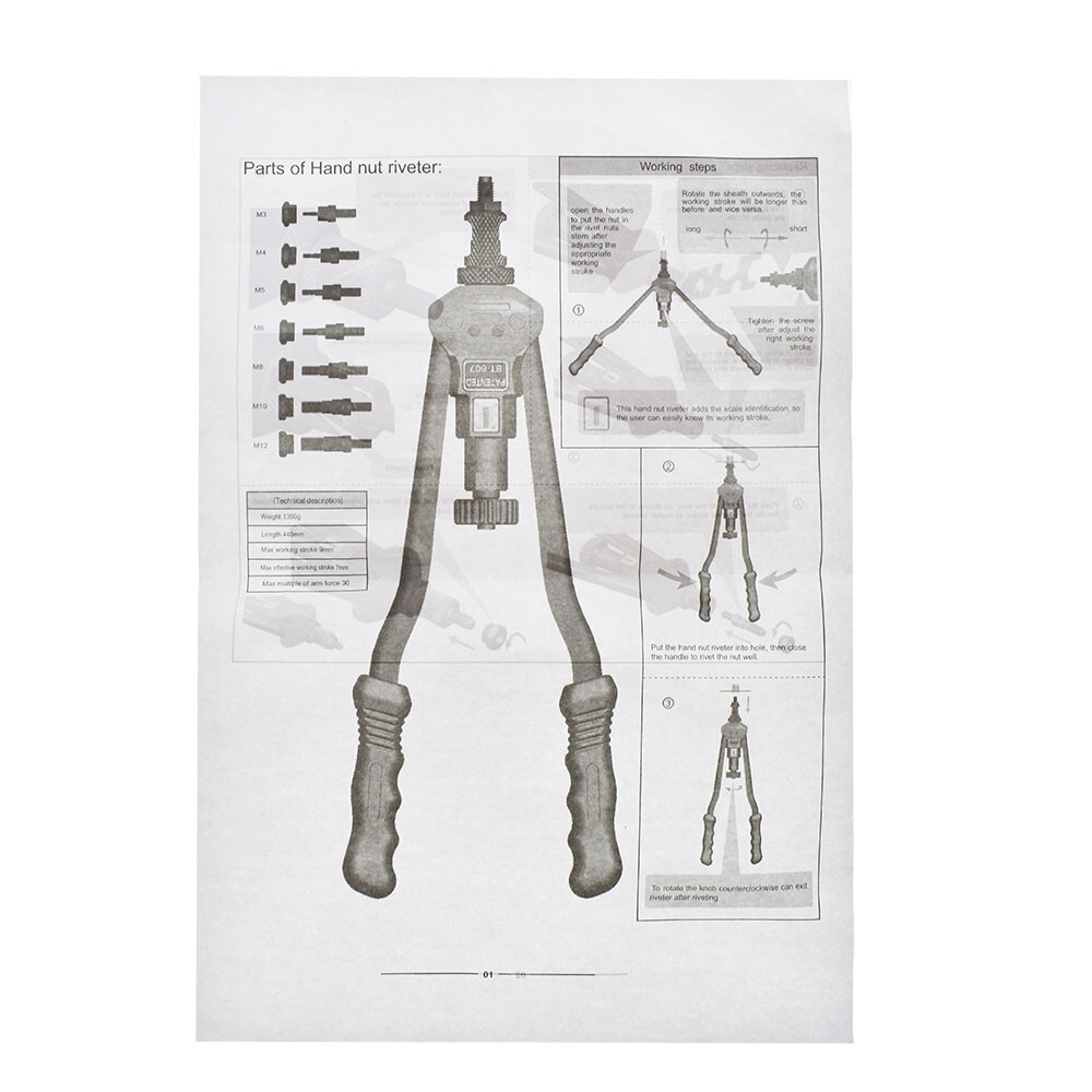 Rivet Nut Gun Kit Rivnut Setting Tools Nut Setter Tool Hand Blind Riveter 16"