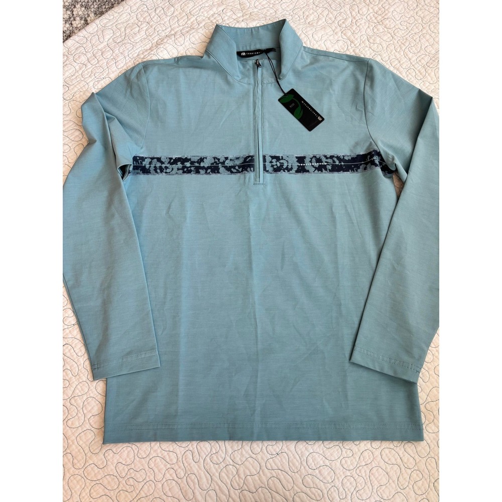 Travis Mathew Men's 1/4 Zip Pullover Light Blue Floral Stripe Performance Small