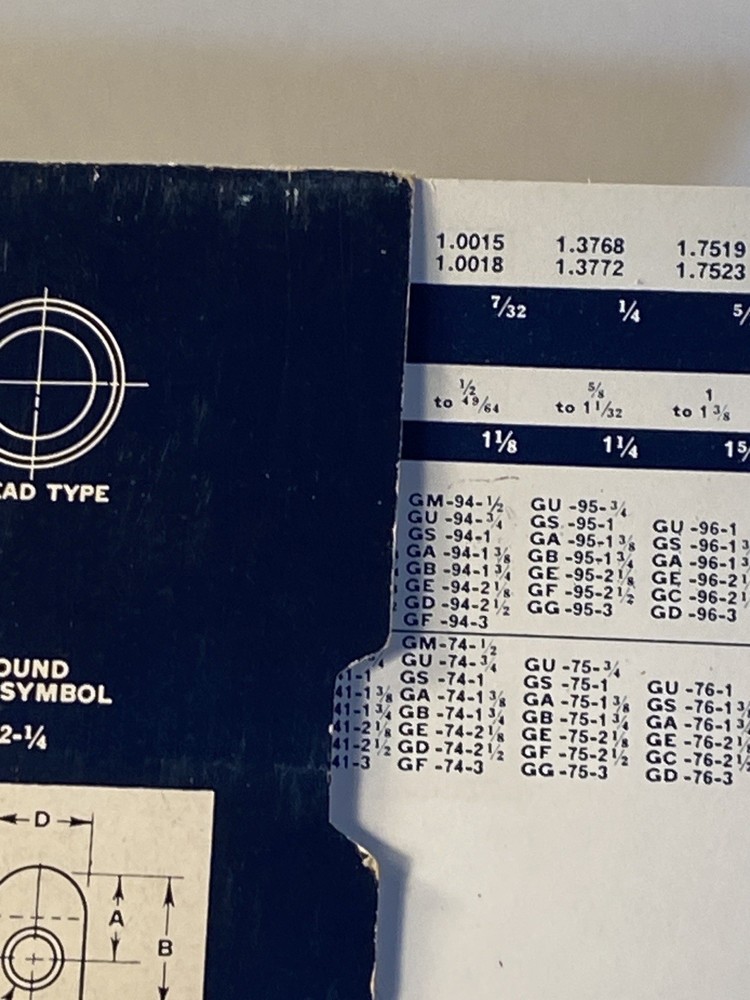 UNIVERSAL ENGINEERING BUSHING SELECTOR CHART 9 1/2" x 5 1/2"