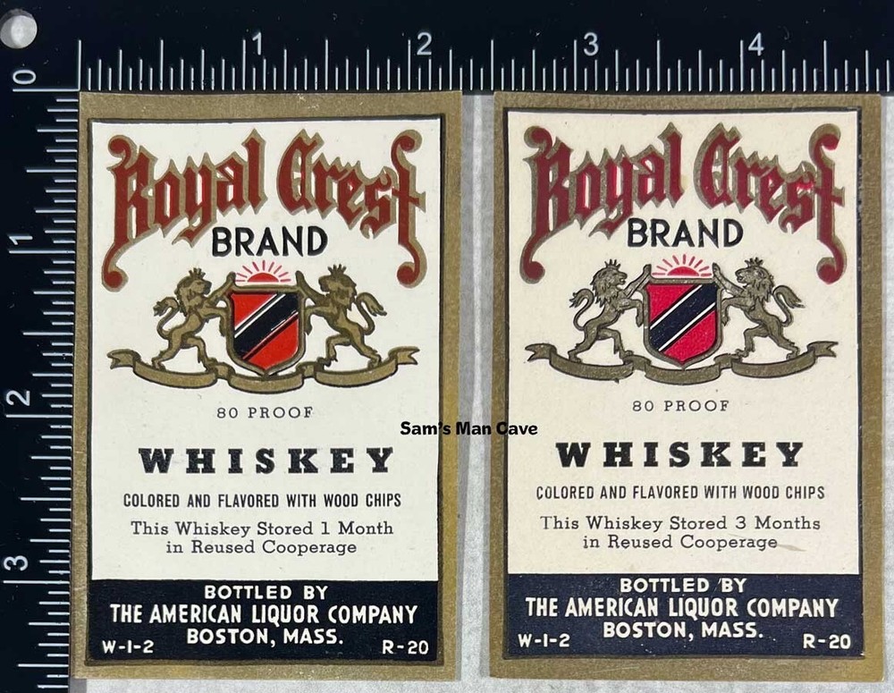 Royal Crest Whiskey Label Set - MASSACHUSETTS