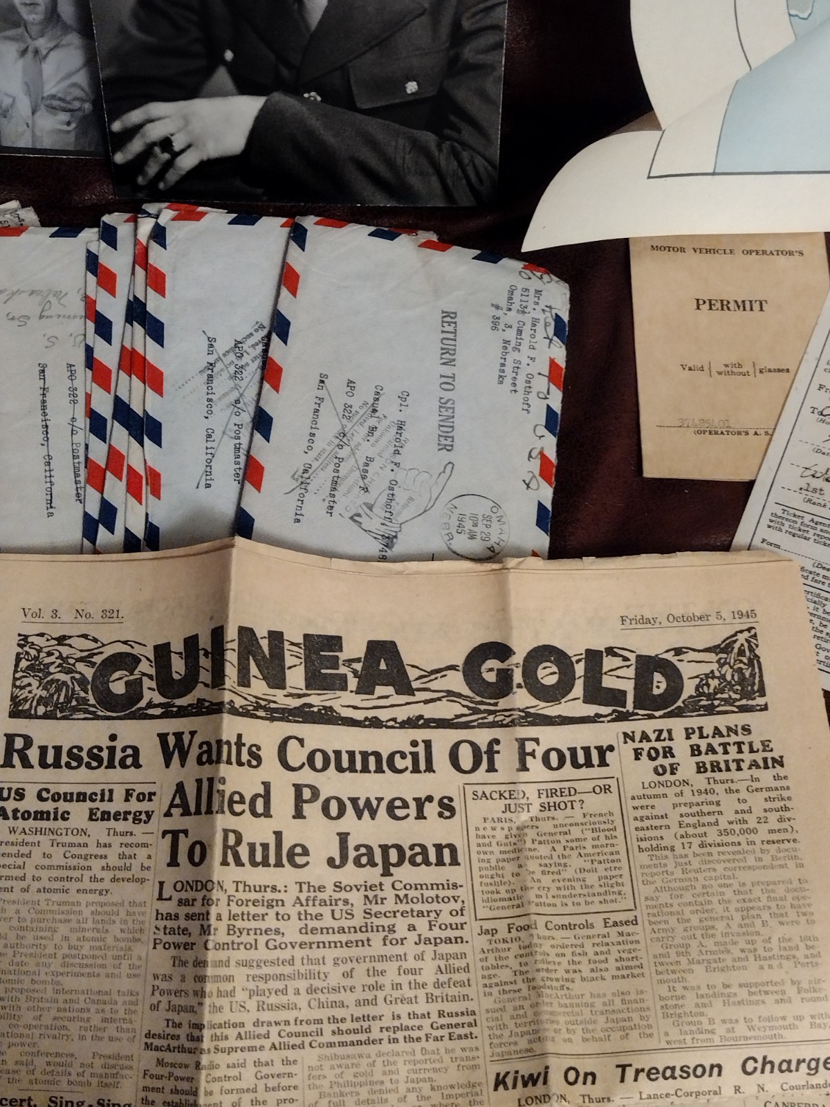 WW2 US Army Corporal /Photos/Letters , Discharge Papers , Pictures . Etc