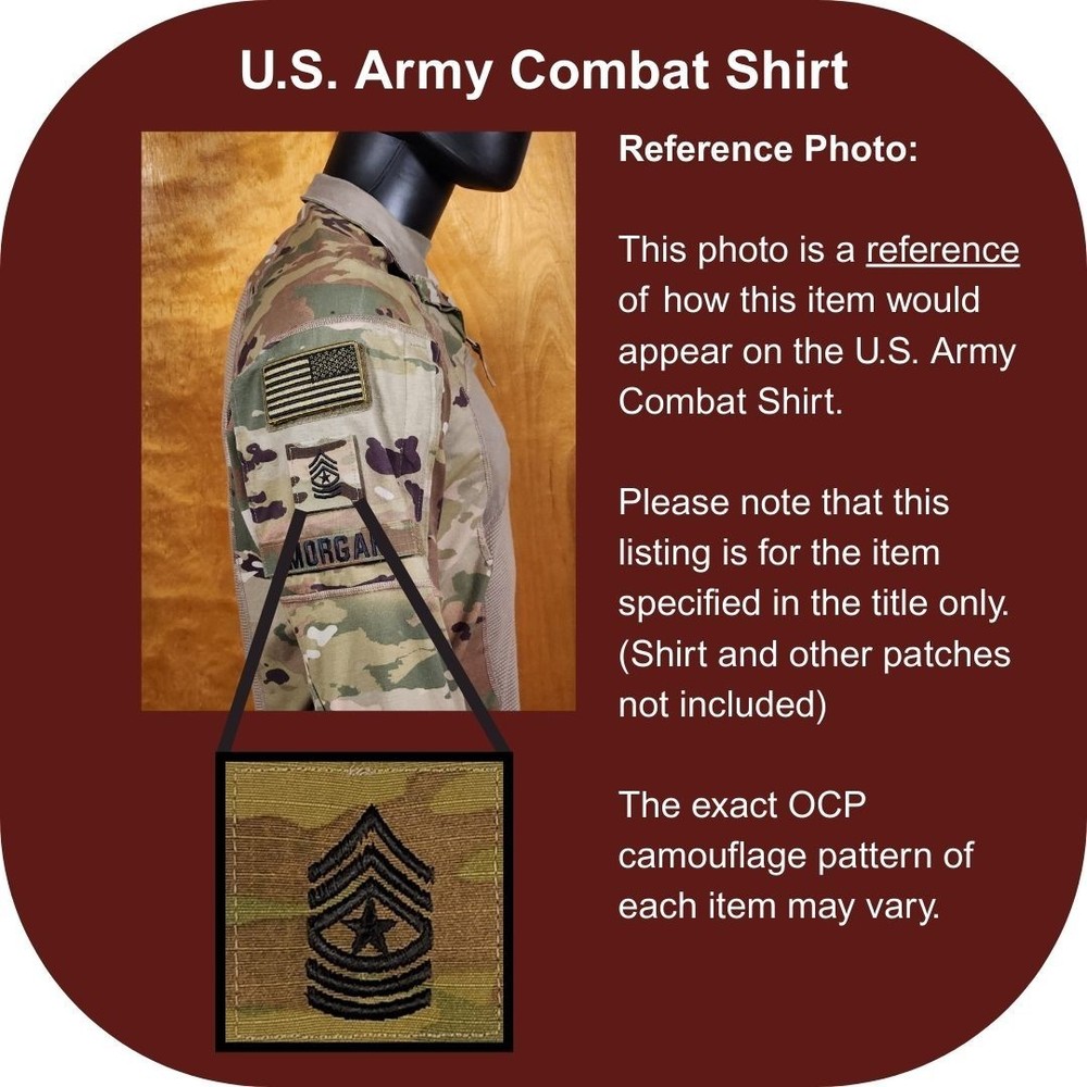 Sergeant Major (SGM) OCP Rank Patch, U.S. Army Combat Uniform (ACU) Hook/Loop