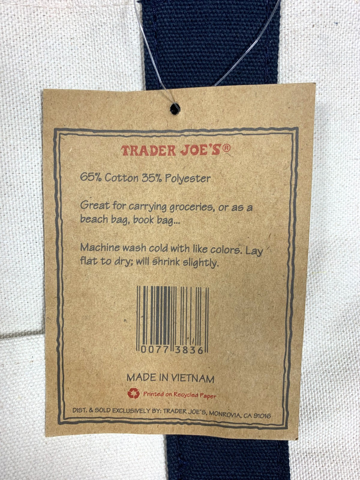 Trader Joe’s Canvas Tote Shopping Bag - LARGE CLASSIC NAVY - NEW with TAGS
